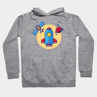 Space Shuttle Flying with Planet and Satellite Space Cartoon Vector Icon Illustration Hoodie